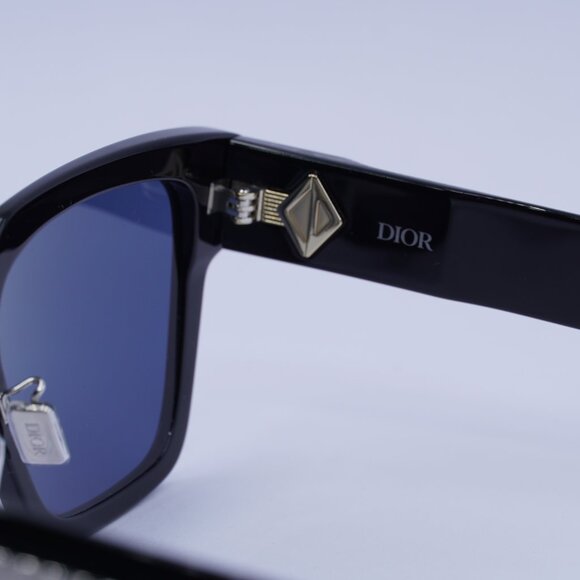 Dior CD DIAMOND S3F 10B0 Sunglasses Shiny Black Square Frame, Blue Lenses - Picture 8 of 10